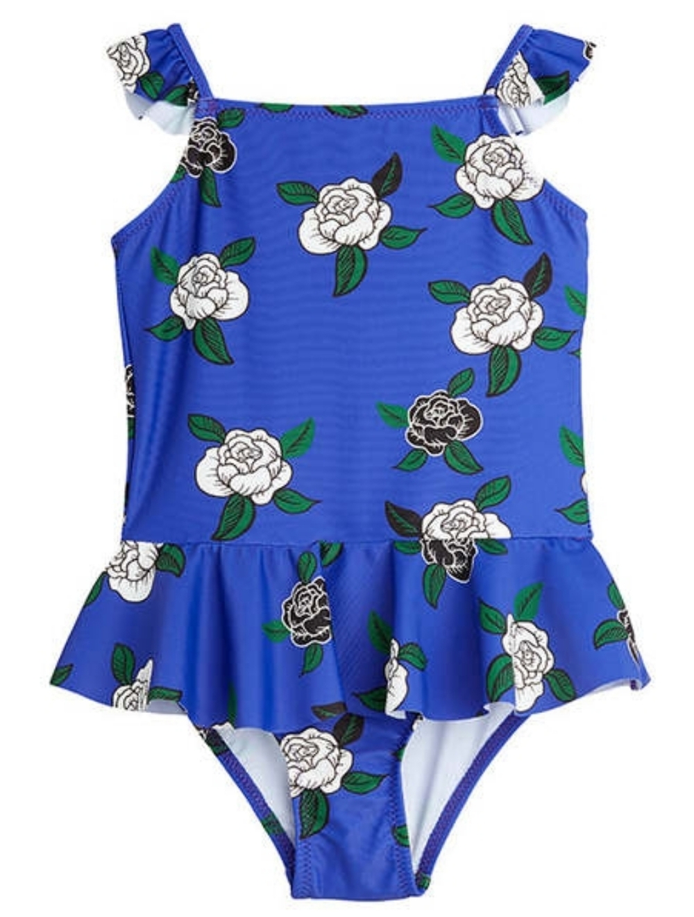 Mini Rodini Girls Blue Floral One-Piece Swimsuit Roses Print Size 128/134 US 7-9